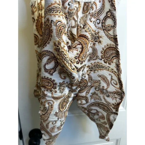 Justify XL Cream Brown Paisley Rayon Crochet Waist Sleeveless Boho Jumper Dress - Image 15