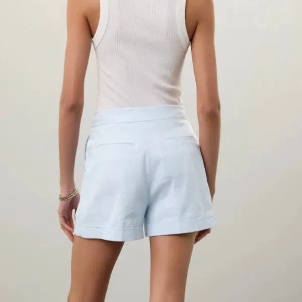 Michael Kors Blue Linen Trouser Shorts SIZE 10 Pleated Wide Leg Designer $125 - Image 2
