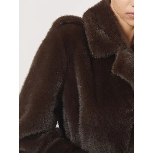 Reiss Cate Faux-Fur Long Belted Coat in Chocolate Brown - Image 2