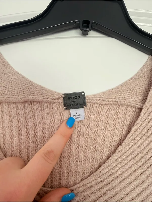 Poof! Ribbed V-Neck Sweater in Blush Taupe - Image 3