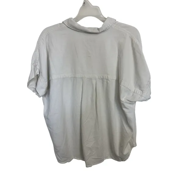 Free Assembly Linen Blend White Button Front Short Sleeve Top M Minimalist Boxy - Image 2