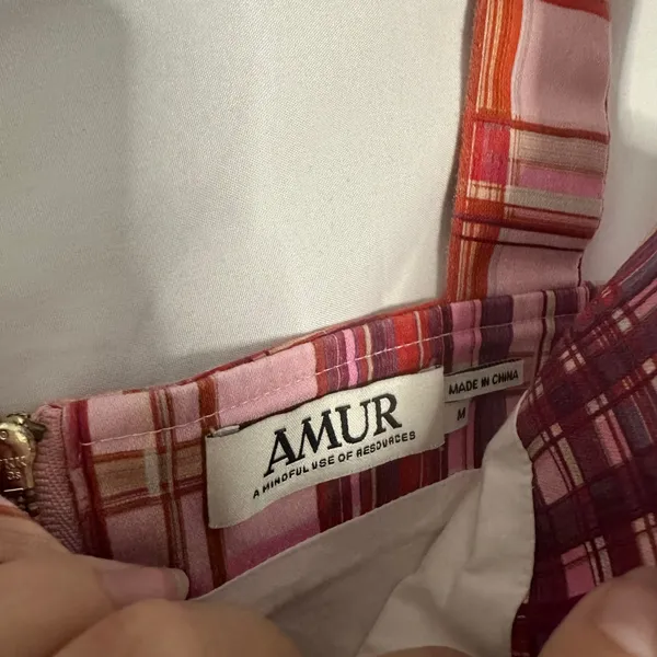 Amur Tess Cropped Bustier Plaid Top Pink Size Medium - Image 5