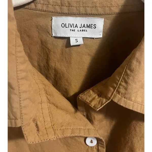 Olivia James The Label Margot Cropped Shirt Womens S Brown w/Balloon 3/4 Sleeves - Image 3