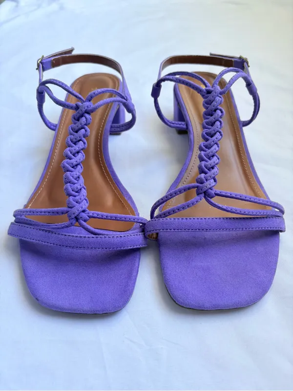 Via Mia Purple Suede Braided Strappy Block Heel Sandals - Image 2