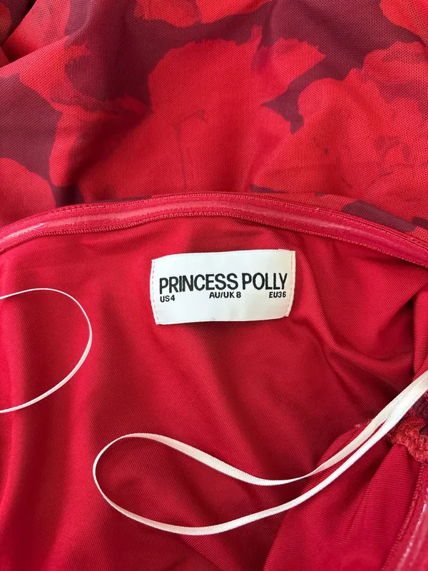 Princess Polly Red Floral Print Strapless Ruched Mini Dress (4) - Image 9