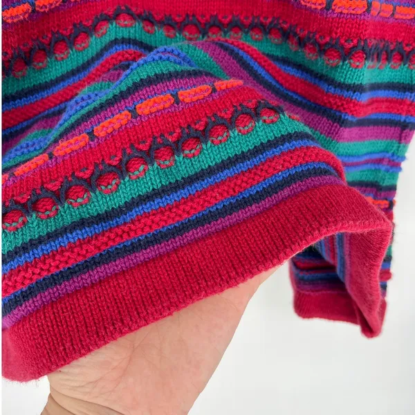 VTG 90s L.L. Bean‎ 3D Knit Sweater Medium Multicolor Stripe USA Cottage Grandma - Image 3