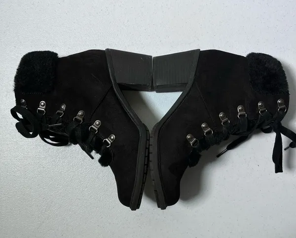 A New Day Larina Black Faux Fur Heeled Ankle Boots - Image 8
