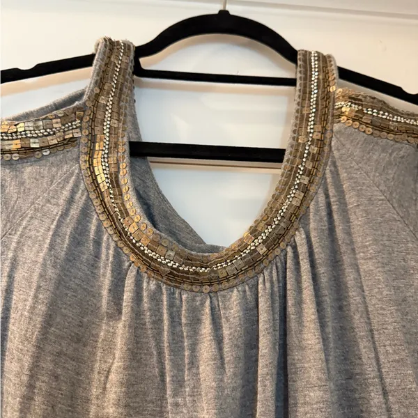 Cache Gray Cold-Shoulder Top with Gold Sequin Trim - Image 2