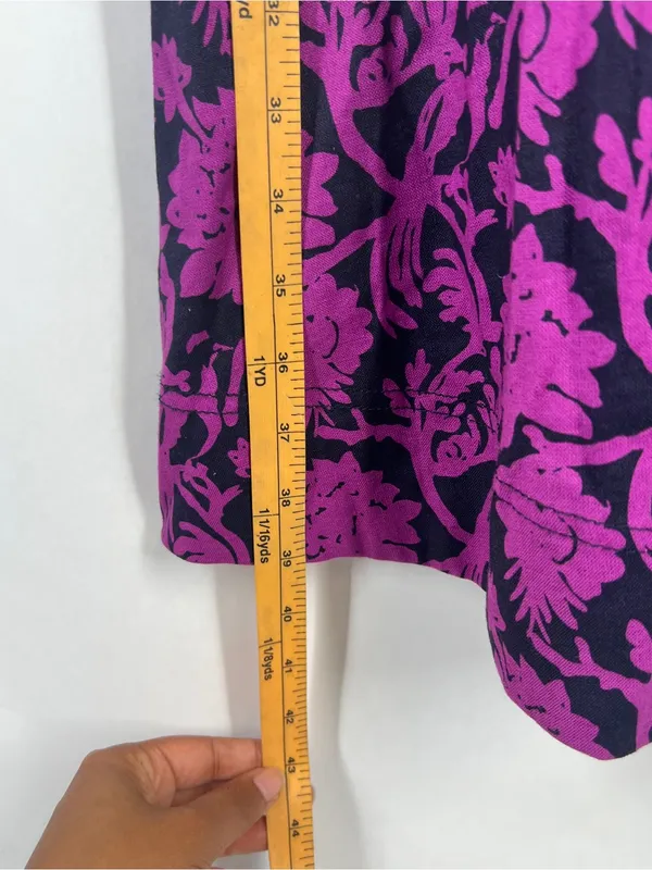 Tory Burch Jodie Floral Linen Cotton Fit & Flare Dress Purple Navy Size 6 - Image 11
