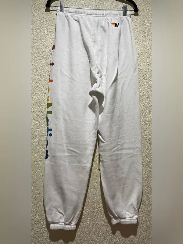 Aviator Nation White Sweatpants with Rainbow Side Logo Size M - Image 6