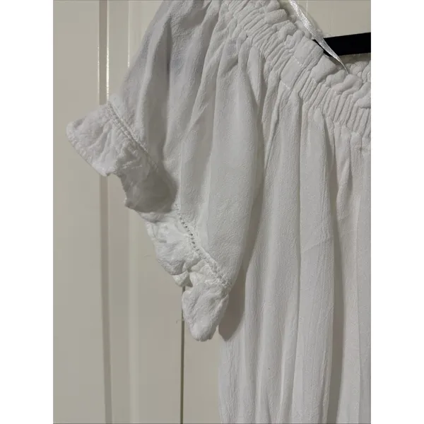 Ocean Drive Off The Shoulder Smocked White Mini Dress Sz Medium Beach Resort - Image 4