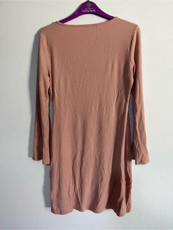 Reformation Jeans Ribbed Mini Dress in Dusty Rose Fall Winter Bodycon Size L - Image 6