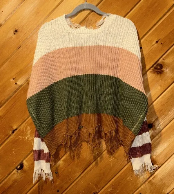 Polly & Esther frayed hem chunky knit striped sweater - Image 4