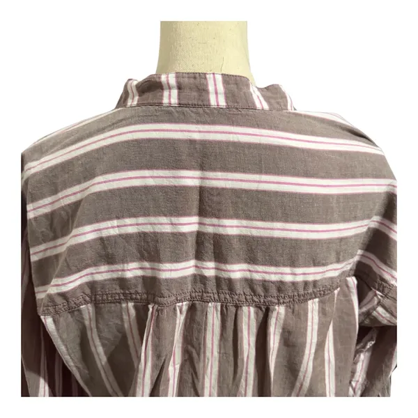Pilcro Anthropologie Women's Pink Brown Stripe Long sleeve Popover Top Sz S - Image 4