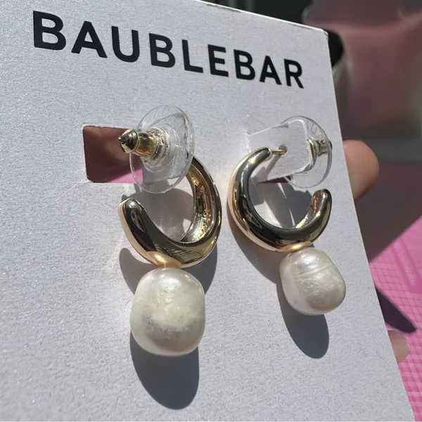 Baublebar gold tone open loops white pearl drops earrings - Image 4
