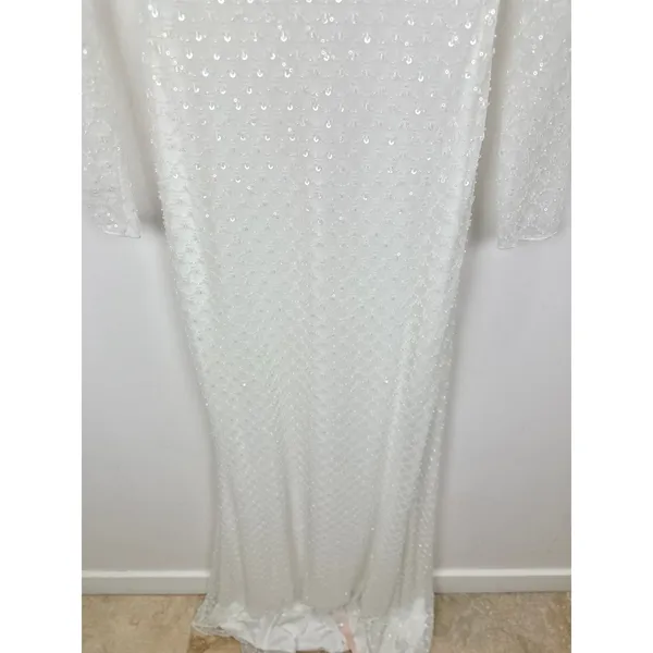 Lulus Mariani White Sequin Beaded Backless Long Sleeve Maxi Dress Medium NWT - Image 9