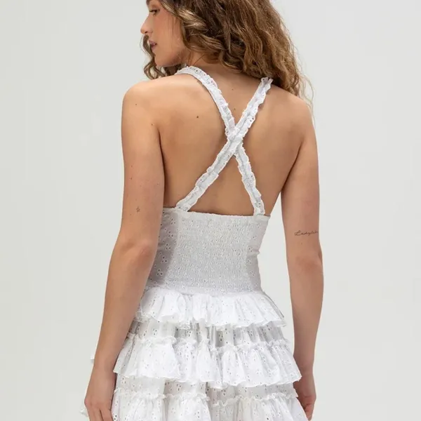 NWT Amy Jane London Iris Womens Eyelet Mini Dress - White Cotton S - Image 4