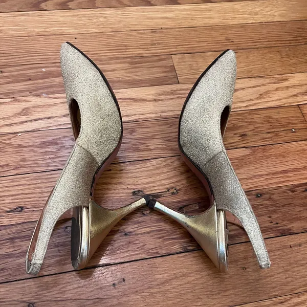 Vintage Life Stride Gold Glitter Slingback Pointed Toe Heels Size 7 AA Narrow - Image 4