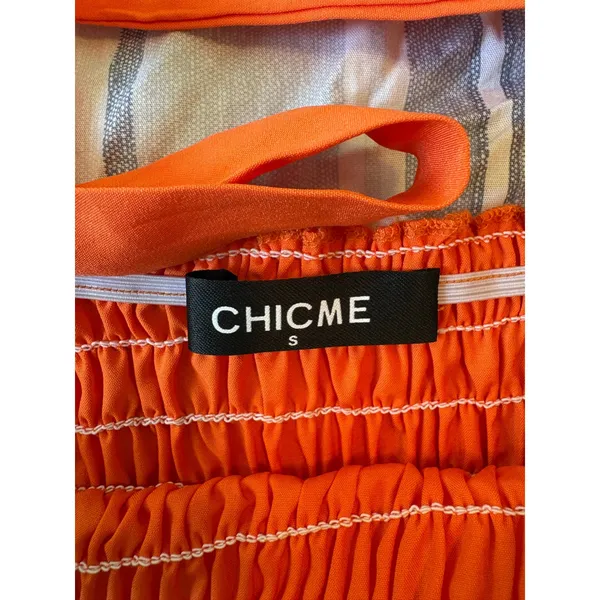 Chic‎ Me Orange Smocked Tie Shoulder Mini Dress Small Festival Beach Vacation - Image 5