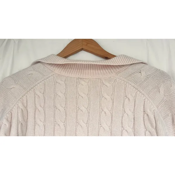 Aritzia Sunday Best Pink Cable Knit Collared Cropped Sweater Prep Merino Wool - Image 4