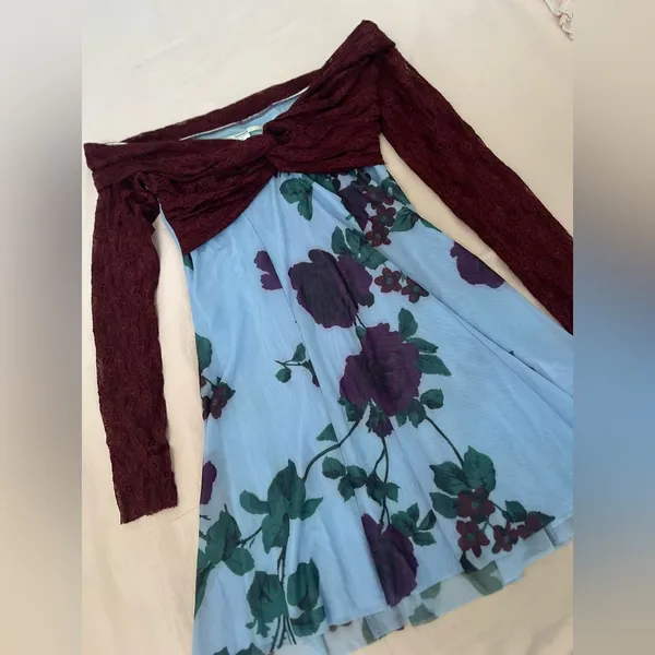 Urban Outfitters Kimchi Blue Sydney Lace & Blue Maroon Floral Dress - Image 2