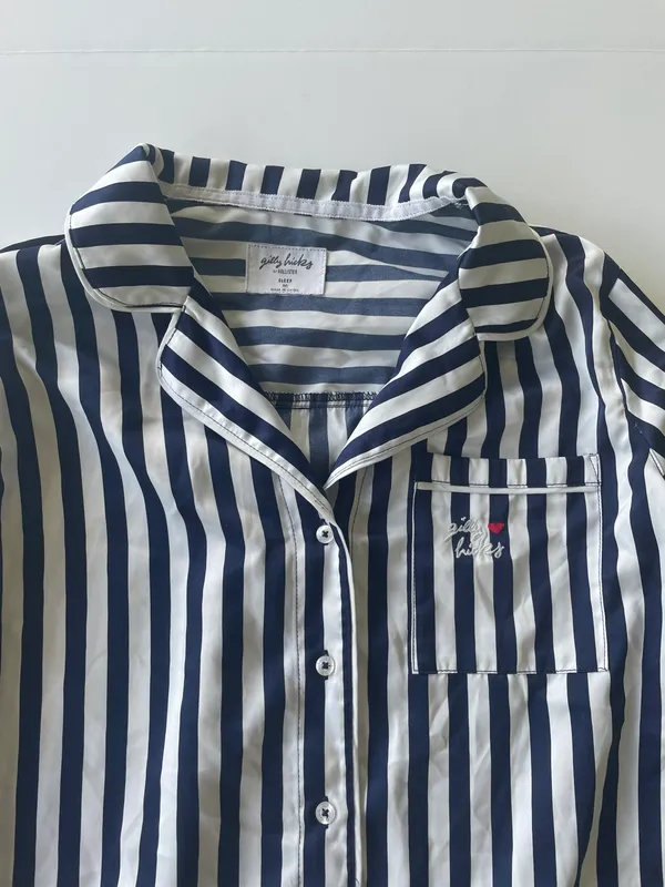 Gilly Hicks Satin Pajama Top Blue White Stripes Size Medium - Image 4