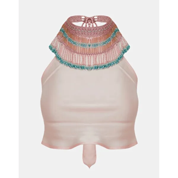 NWT My Beachy Side‎ Emily in Paris Beaded Halter Top Pink Medium - Image 3