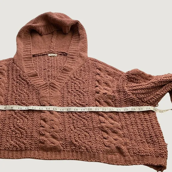POL Womens Dusty Rose Chunky Cable Knit Cropped Hooded Sweater Small Oversized - Image 5