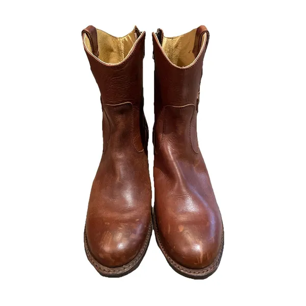 Justin Boots Cognac Leather Moto Western Ankle Boots Womens 7B MSL106 - Image 2