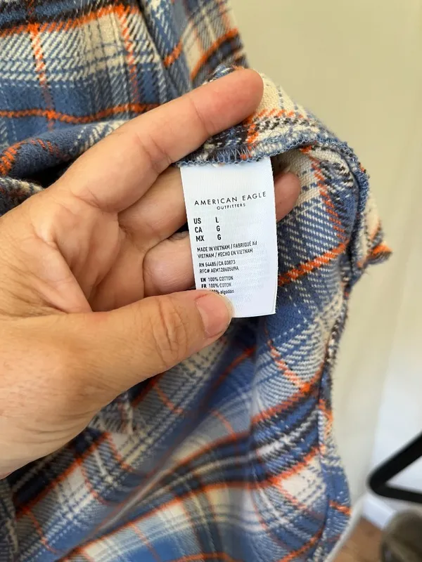 AE Sz L Oversized Striped Button-Up Flannel Shirt Chest Pocket - Image 7