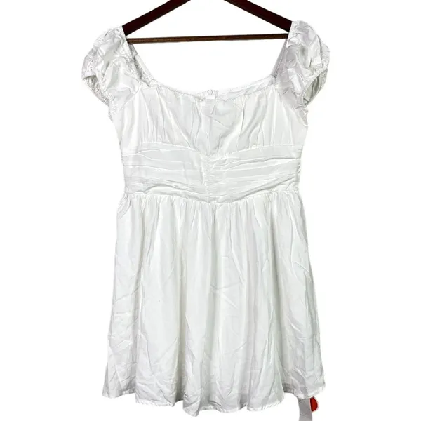 NWT Cider Linen Blend Ruched Ruffle Square Neck Mini Dress Zip Back Large White - Image 10