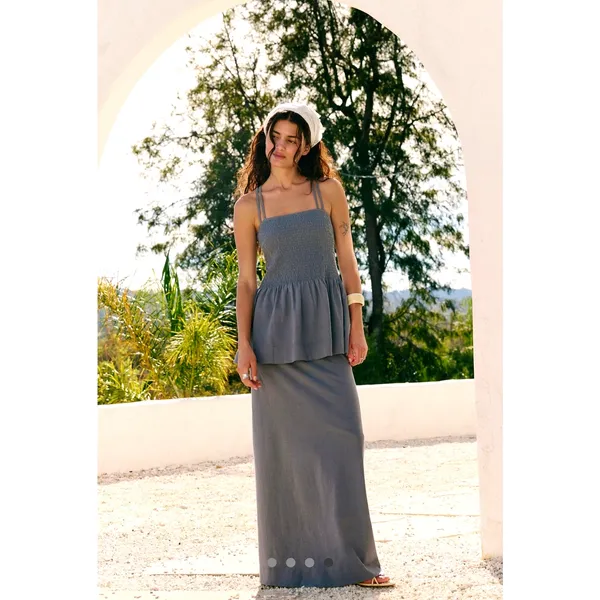 Free People Goldie Skirt Set Elastic Bodice Slit Skirt Smoked Pearls M - Image 3