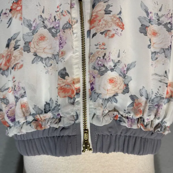 MIKAROSE Women Floral Chiffon Midi Skirt Gray‎ Waistband Ruffle Hem Size M - Image 9