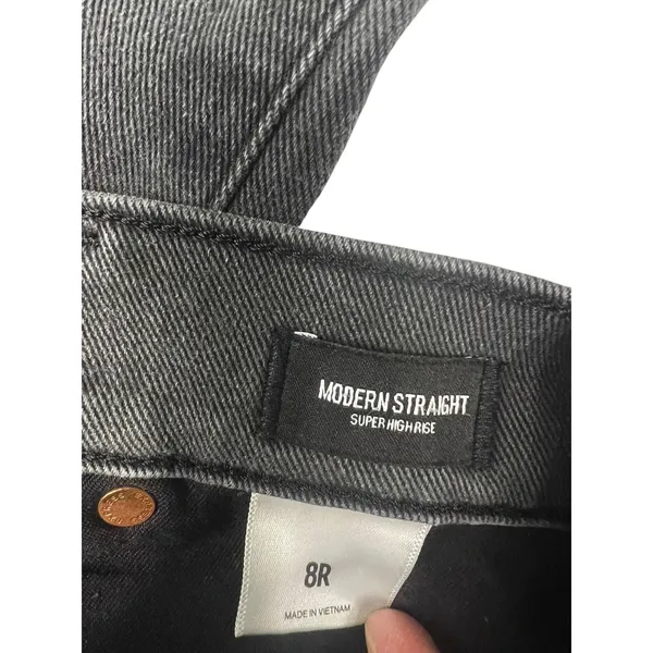 Express Modern Straight Jeans 8R Super High Rise Black Distressed Raw Hem - Image 4