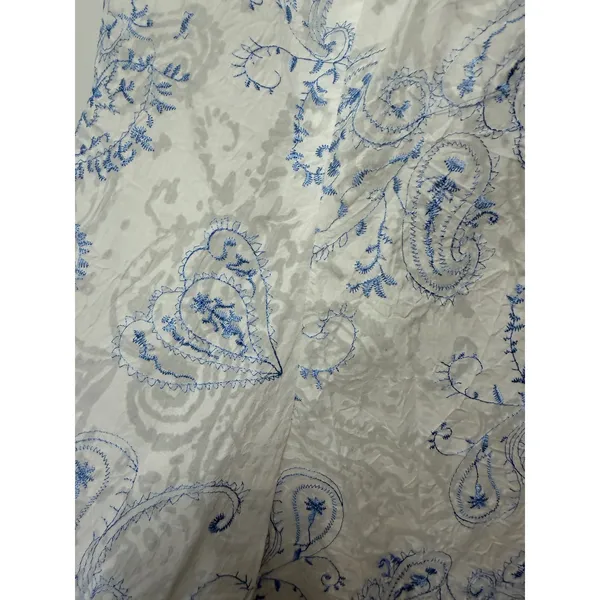 Vingtage B. Moss White Blue Paisley Embroidered Cotton Midi SkirtSize 14 Flared - Image 4
