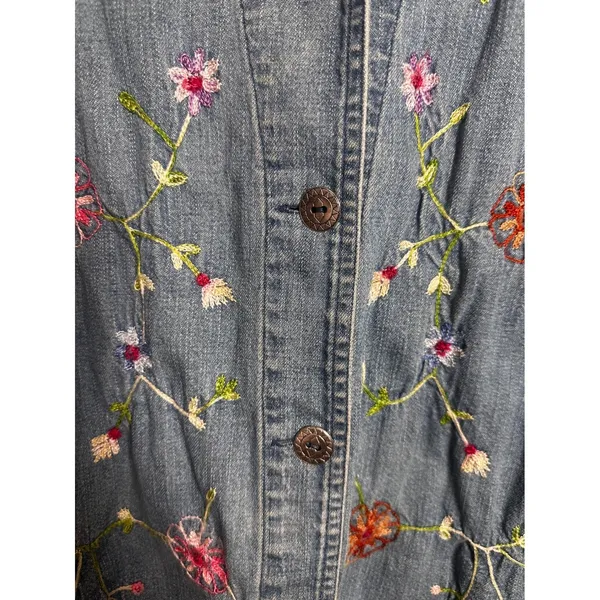 Vintage Bobbie Brooks Floral Embroidered Denim Jacket Medium Wash Cotton‎ Large - Image 2