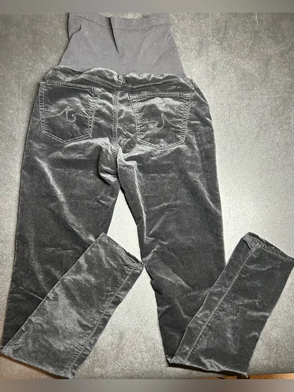 AG Adriano Goldschmied Size 28R Maternity Skinny Black Velvet Pants - Image 6