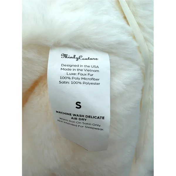 Minky Couture Satin Cream Robe S Faux Fur Plush Luxury Bathrobe Loungewear Cozy - Image 7