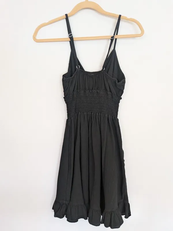 Black Ruffle Tie Front Cut Out Cotton Dress NWT M/L - Image 11