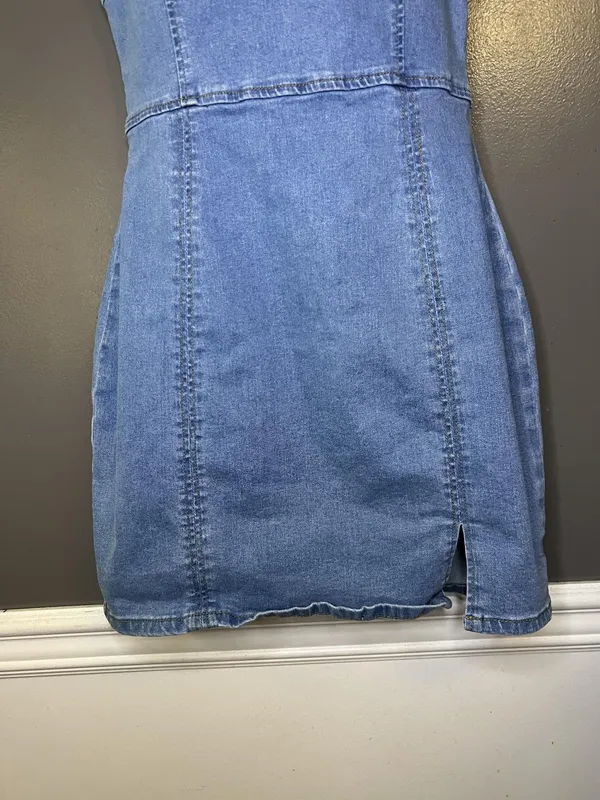 Conshvi Dress Womens Medium Blue Denim Tank Sheath Mini Zip Back Sleeveless - Image 3