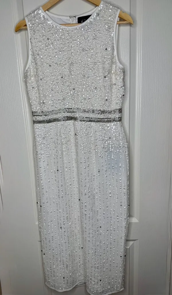 Mac Duggal Ivory Sequin Beaded Formal Maxi Dress Size 6 NWT - Image 8