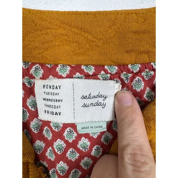 Anthropologie Saturday Sunday Mustard Yellow Paisley Quilted Bomber Jacket L - Image 3