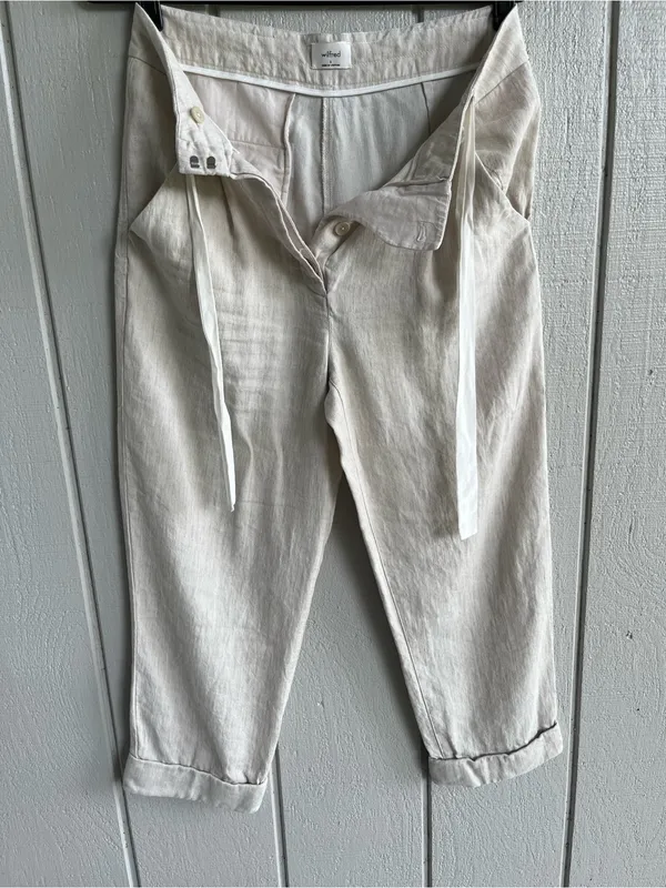 Aritzia Wilfred Linen Blend Cropped Trousers in Cream Size S - Image 3