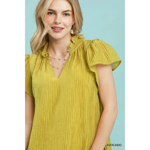 Umgee Textured‎ Ruffle Hem Mini Dress - Avocado - Medium - Image 5
