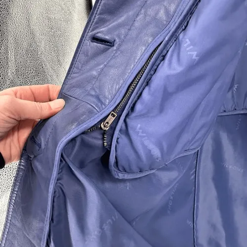 Wilsons Leather Trench Coat Womens M Blue Thinsulate Zip Lining Vintage 90s - Image 6