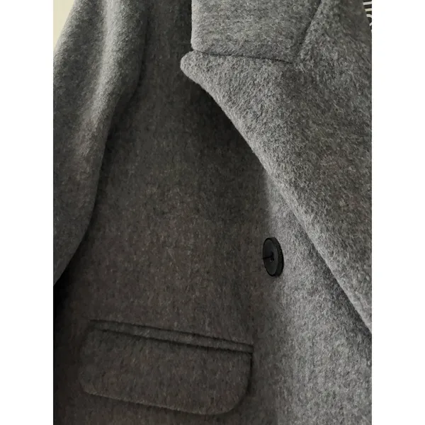 NWT Hot Fashion Gray Long Wool Blend Coat Double Breasted Maxi Coat M - Image 10