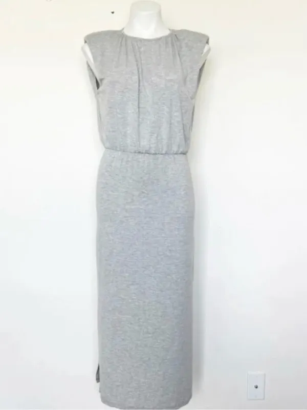 NEW Wayf Gray Sleeveless Shoulder Pad Midi Dress Split side NWT - Image 6