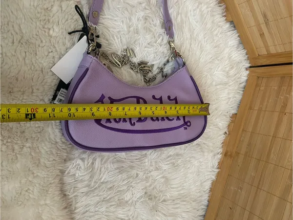 Von Dutch purple shoulder bag with chain charms purse tote handbag Y2K New - Image 8