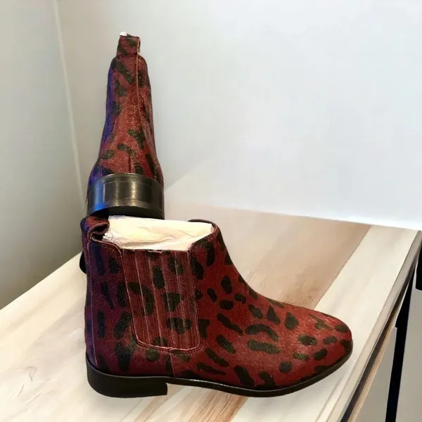 Vince Camuto Leopard Print Chelsea Boots Ankle Booties Burgundy‎ Black Animal Print - Image 5
