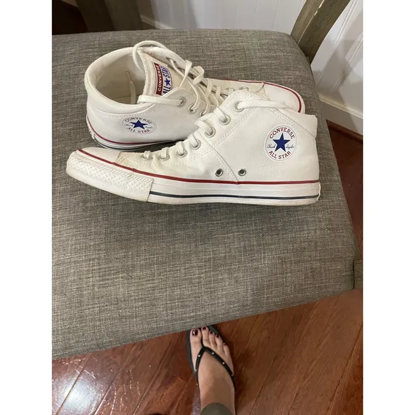 Converse All Star Mid Top White Canvas‎ Sneakers Classic Casual Shoes W10 - Image 6